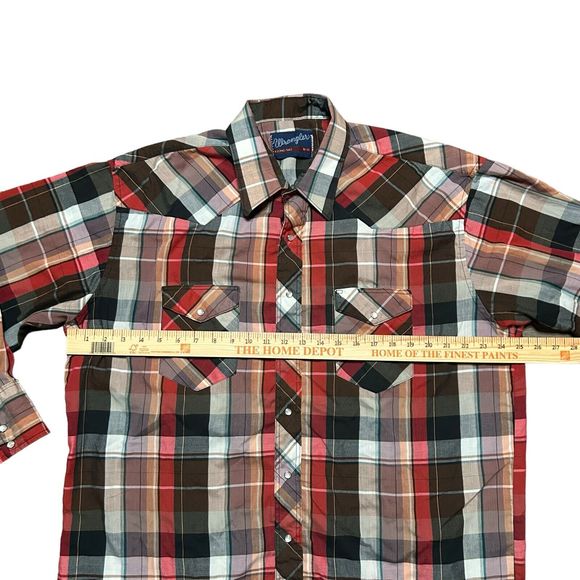 Vintage Wrangler Shirt 18-35 X Long Tails Pearl Snap Cowboy Cut Western‎ Plaid - Picture 5 of 7